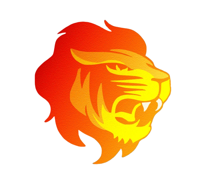 a close up of a lion's head on a black background, a digital rendering, inspired by Roar Kjernstad, reddit, coloured in orange fire, habs logo, bangalore, filmation