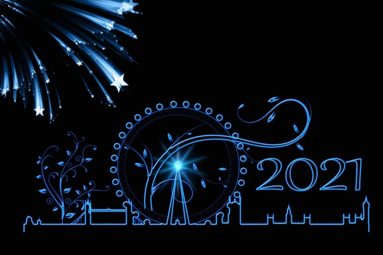 a close up of a clock with fireworks in the background, vector art, tumblr, digital art, london eye, glowing tiny blue lines, 2 0 1 0 photo, no gradients