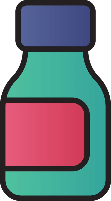 a bottle of liquid on a black background, a screenshot, pixabay, pink and teal, simple cartoon style, red and blue color theme, discord profile picture