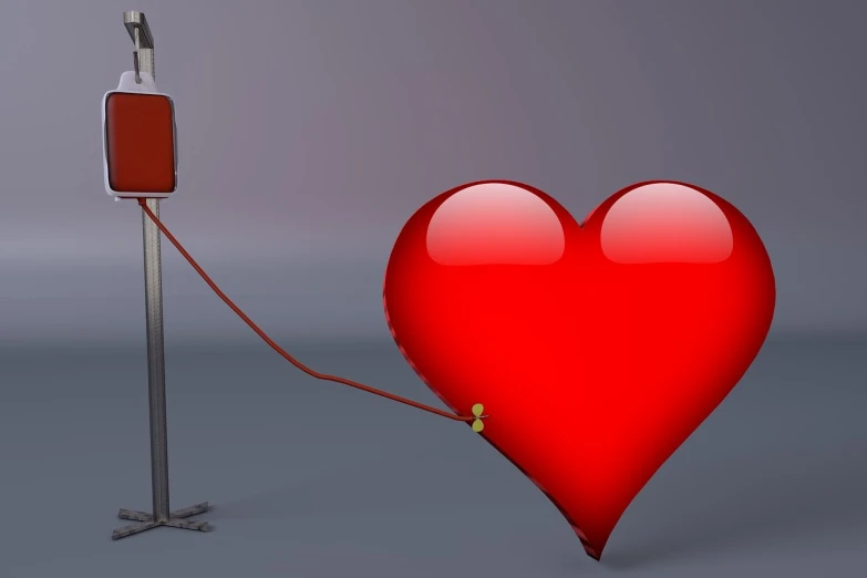 a red heart with a stethoscope attached to it, a picture, by Ludwik Konarzewski, romanticism, sharing an oxygen tank, animation, inflatable, stick