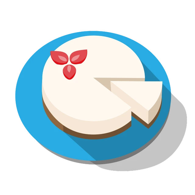 a piece of cake sitting on top of a blue plate, an illustration of, superflat, isometric game asset, there is one cherry, made of swiss cheese wheels, on a flat color black background
