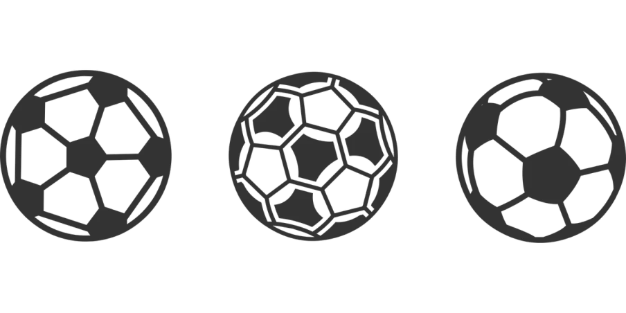 three soccer balls on a black background, inspired by Hermann Rüdisühli, black stencil, spritesheet, round-cropped, image dataset