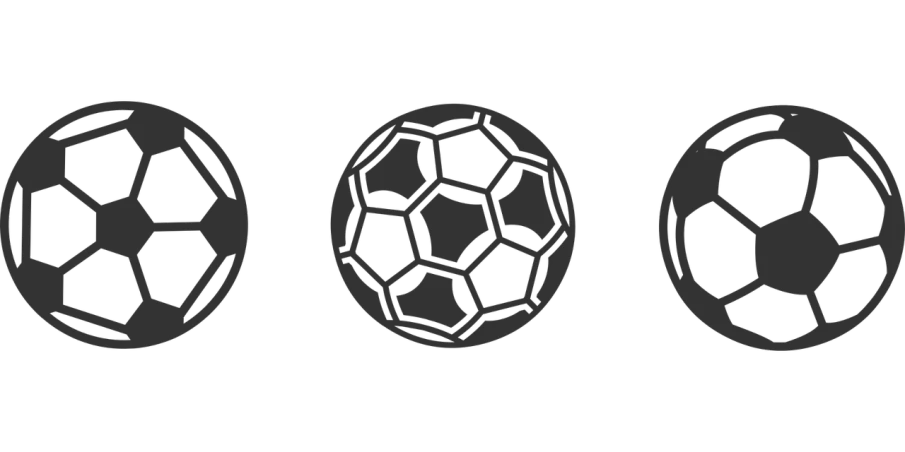 three soccer balls on a black background, inspired by Hermann Rüdisühli, black stencil, spritesheet, round-cropped, image dataset