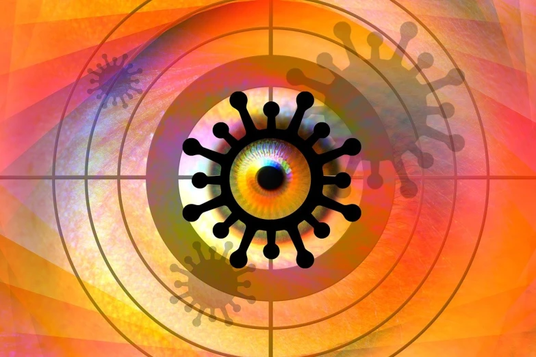 an abstract image of a corona corona corona corona corona corona corona corona corona corona corona corona corona, an illustration of, by Tom Carapic, pixabay, big brother is watching you, rna bioweapon, paul laffoley, gears