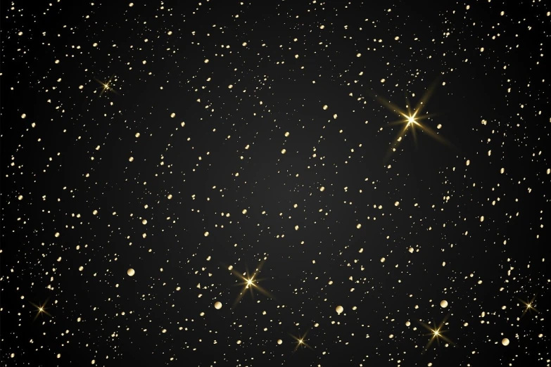 the stars are shining in the dark sky, vector art, shutterstock, light and space, scattered golden flakes, plain black background, in roger deakins style, with sparkling gems on top