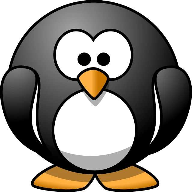 a black and white penguin with a yellow beak, computer art, cute cartoon, & a dark, poyo, body