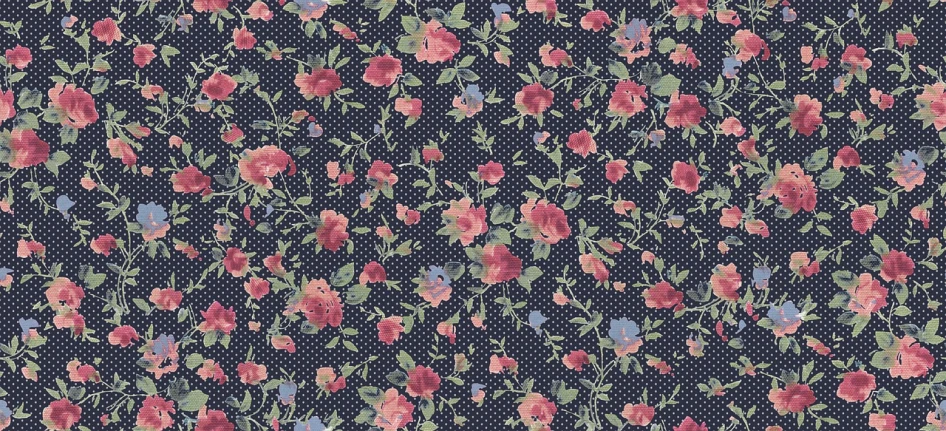 a pattern of red and blue flowers on a black background, a digital rendering, inspired by Miyagawa Chōshun, tumblr, small red roses, denim, varying dots, faded pink