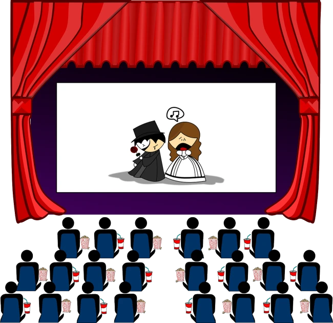 a man and a woman sitting in front of a screen, a cartoon, by Kanbun Master, video art, footage of a theater stage, wedding photo, february), alone!!