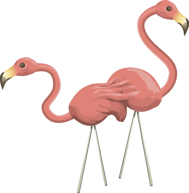a pink flamingo standing in front of a black background, an illustration of, adult pair of twins, illustration, cane, cartoon image