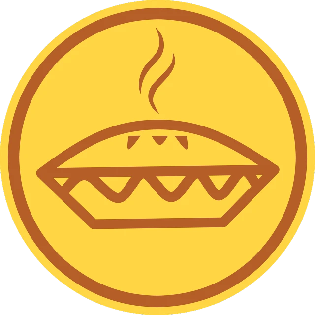 a pie with steam rising out of it, inspired by Slava Raškaj, reddit, hurufiyya, patch logo, egyptian, coin, 2263539546]