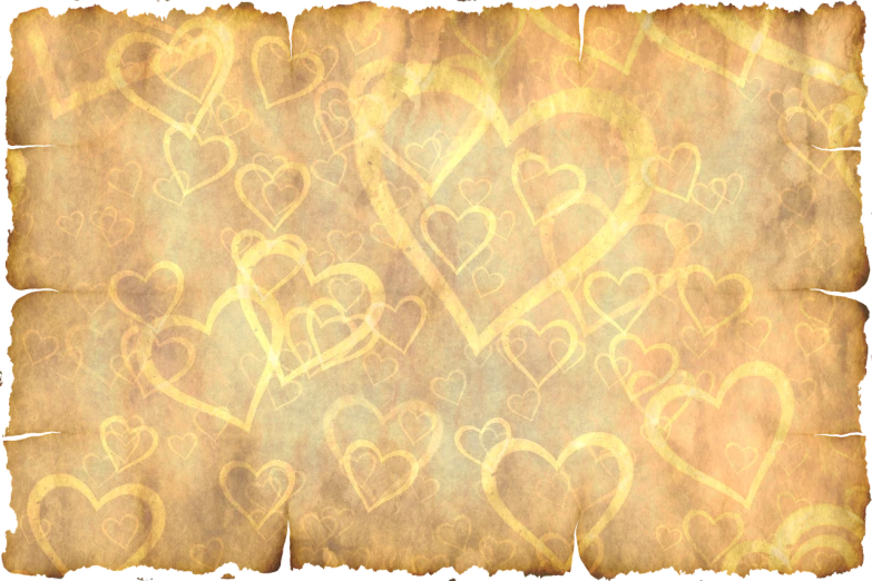 a piece of paper with hearts drawn on it, a digital rendering, conceptual art, medieval background, many golden layers, pirates, smudged edges