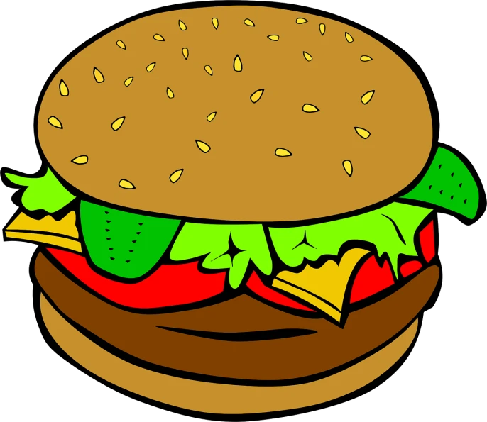 a hamburger with lettuce, tomato and cheese, pixabay, pop art, dinner is served, looking from side!, shade, voluptuous sesame seed bun