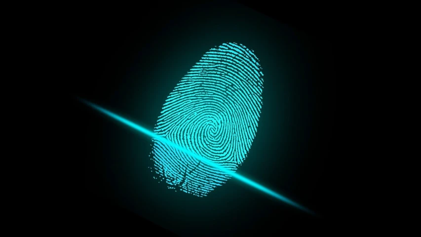 a finger print on a black background, a hologram, shutterstock, fluorescent skin, [ realistic photo ]!!, packshot, my true identity