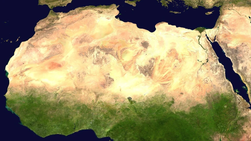 a satellite view of the middle east of africa, by Ken Elias, flickr, renaissance, desert white greenhouse, earthy colors, 14 yo berber boy, full height view
