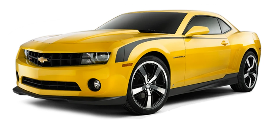 a yellow chevrolet camaro parked in front of a white background, by Zahari Zograf, shutterstock, yellow and black trim, edited, ad image, samurai vinyl wrap