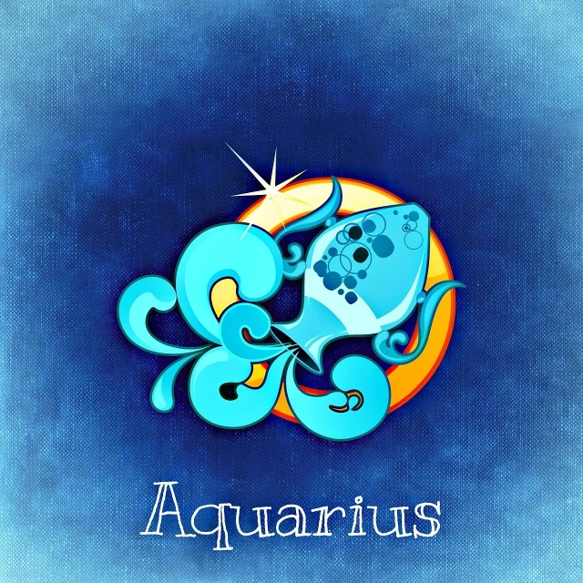 a picture of the zodiac sign aquarius on a blue background, vector art, tumblr contest winner, art nouveau, moon light fish eye illustrator, the blue whale crystal texture, orange and blue color scheme, textured turquoise background
