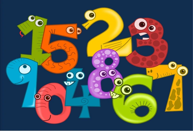 a group of numbers with eyes on them, digital art, by Ingrida Kadaka, shutterstock, digital art, children's cartoon, background image, 1 6 x 1 6, worms