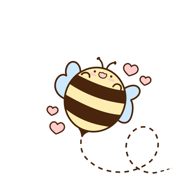 a bee flying through the air with hearts around it, inspired by Nyuju Stumpy Brown, deviantart, mingei, black background!!!!!, vector, portfolio illustration, so cute