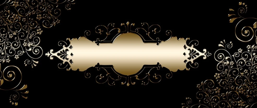 a gold ornate frame on a black background, a screenshot, pixabay, phone wallpaper, glossy design, white background : 3, bar background