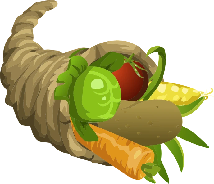 a cornucon filled with vegetables sitting on top of a table, concept art, conceptual art, dragon claws, game icon asset, on black background, anthropomorphic praying mantis