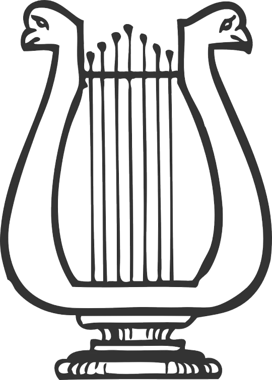 a black and white drawing of a harp, lineart, pixabay, vest, top - view, computer - generated, dad