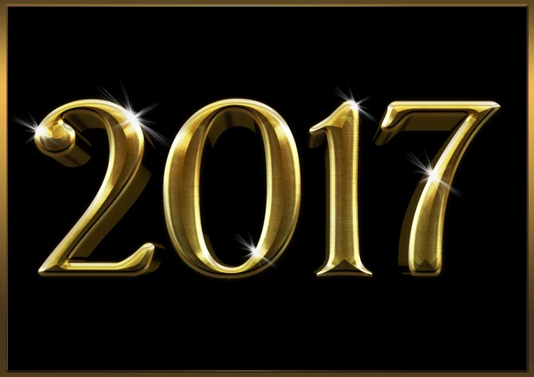 a golden 2017 new year sign on a black background, a digital rendering, shutterstock, corrected, stock photo