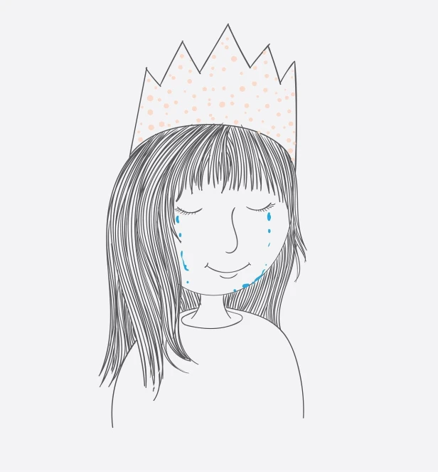 a drawing of a girl with a crown on her head, by Miwa Komatsu, some are crying of joy, vector drawing, freckle, simple and clean illustration