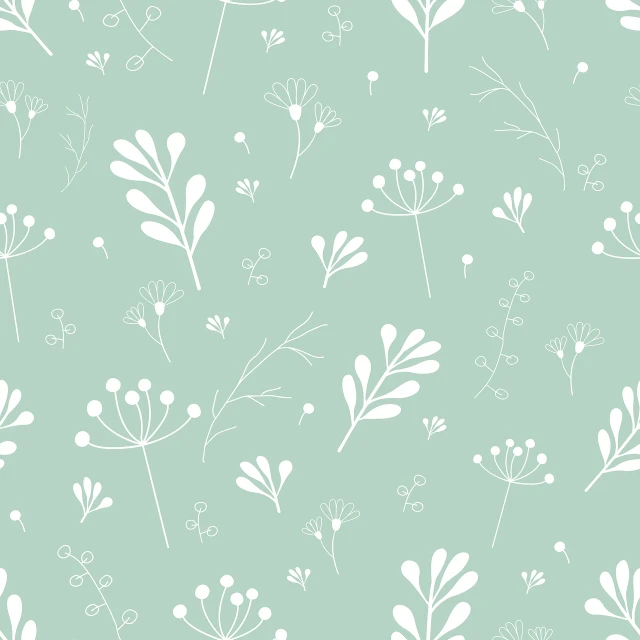 a pattern of leaves and berries on a green background, soft zen minimalist, white and pale blue, twirling glowing sea plants, seeds