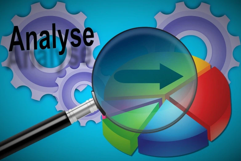 a magnifying glass with a pie chart underneath it, a screenshot, by Wayne England, pixabay, analytical art, crysis, daysies, valve, analysis report