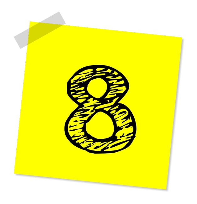 a piece of paper with the number eight drawn on it, by Joe Stefanelli, pixabay, pop art, glossy yellow, square, 8 mm, hivis