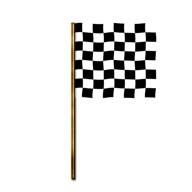 a black and white checkered flag on a pole, a raytraced image, by Andrei Kolkoutine, pixabay, op art, gold metal, on a black background, cycles render, rectangle