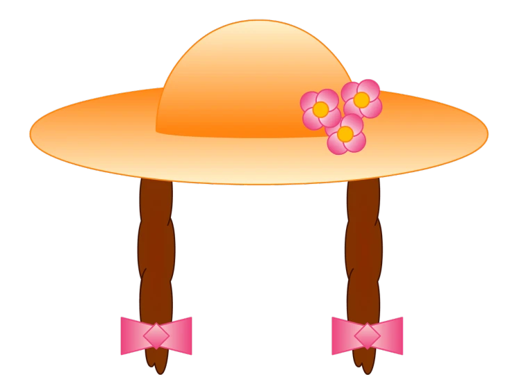 a hat with a bow and flowers on it, a digital rendering, inspired by Kate Greenaway, mingei, half body photo, free, an orange, pink cowboy hat