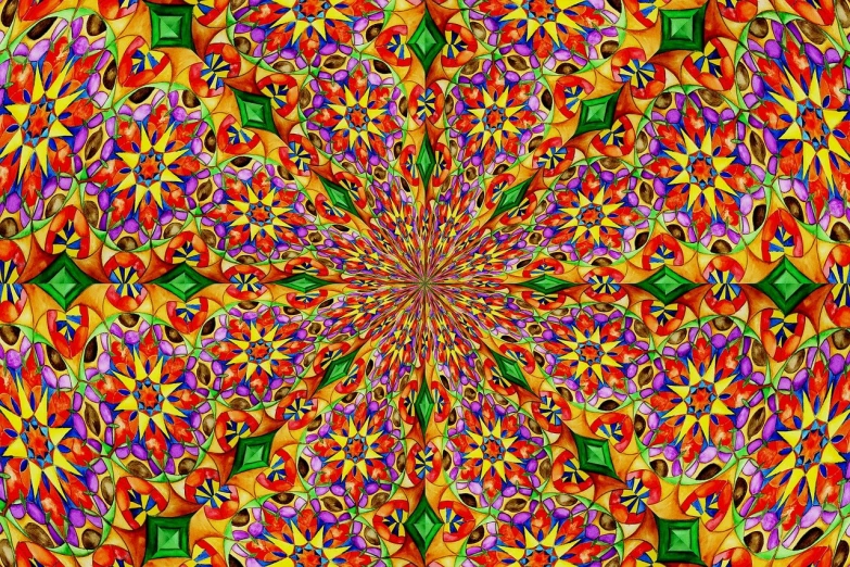 a close up of a colorful flower design, by Jon Coffelt, psychedelic art, !!! very coherent!!! vector art, centered in panel, colorful crystals, gold green and purple colors”