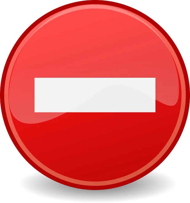 a red no entry sign on a white background, by John Button, 2d icon, delete, jello, istock