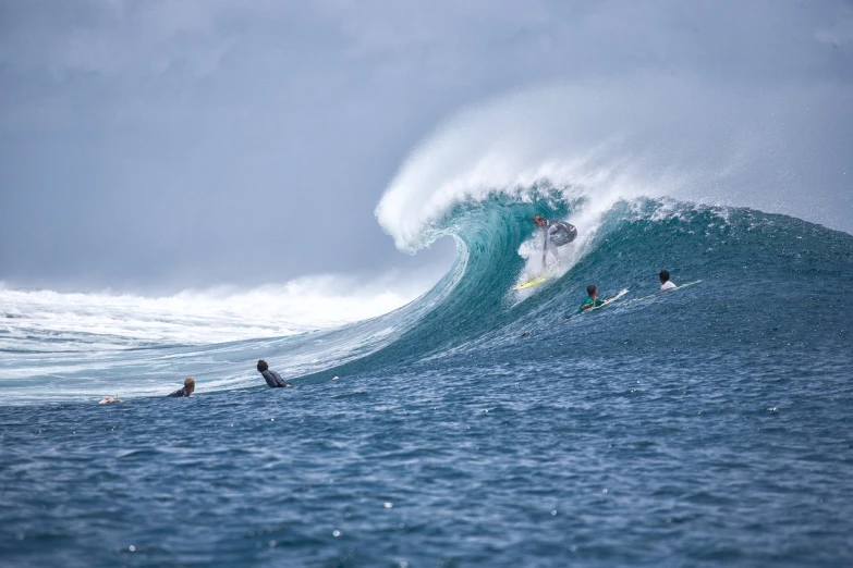 a man riding a wave on top of a surfboard, a picture, by Matt Stewart, shutterstock, sumatraism, they are chasing a whale, “wide shot, structure : kyle lambert, samoan features