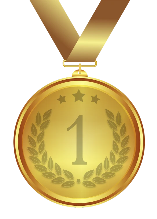 a gold medal with a ribbon around it, a digital rendering, by Taiyō Matsumoto, pixabay contest winner, renaissance, 1128x191 resolution, golden number, no gradients, one famous person