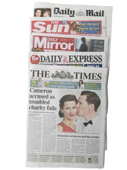a couple of newspapers sitting on top of each other, by John Murdoch, in the styles of cameron look, she's sad, sunrise, royal family during an argument