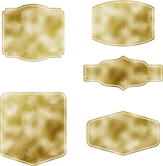 a set of gold labels on a black background, a stipple, trending on pixabay, spritesheet, stone and glass and gold, parchment, made with photoshop