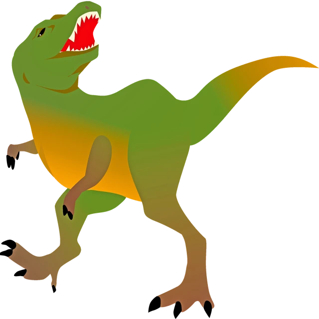 a green and yellow dinosaur with its mouth open, an illustration of, inspired by Adam Rex, pixabay, !!! very coherent!!! vector art, reddish, with a black background, drake