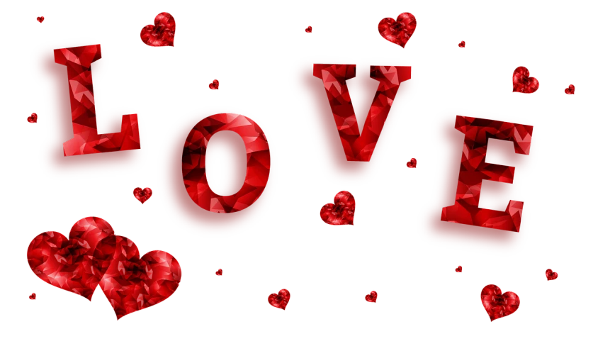 the word love is surrounded by hearts on a black background, a digital rendering, gems, black and red only!!!, background image, red emerald
