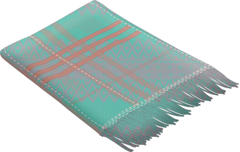 a close up of a blanket on a black background, a digital rendering, polycount, mauve and cyan, isometric illustration, sarong, visible stitching