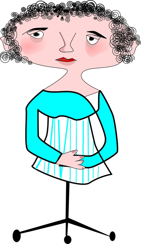 a drawing of a woman in a blue dress, a character portrait, pixabay contest winner, standing with a black background, lady gaga president of argentina, cyan corset, betty boop