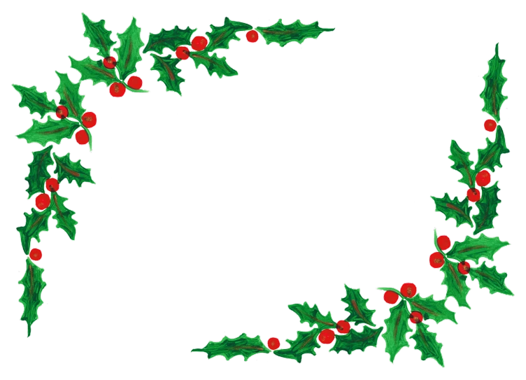 a wreath of holly leaves and red berries, a digital rendering, art deco, black border, hd —h 1024, with a black background, corner