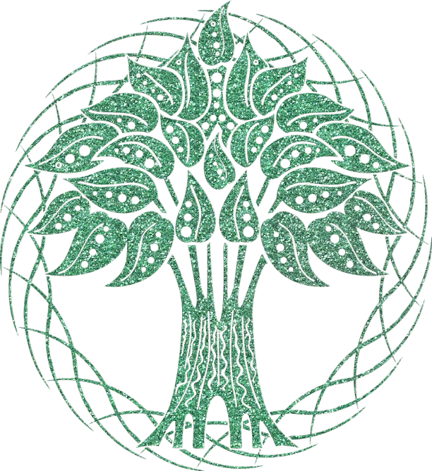 a green tree of life on a black background, deviantart, art nouveau, glitter gif, in laurel wreath, material art, round