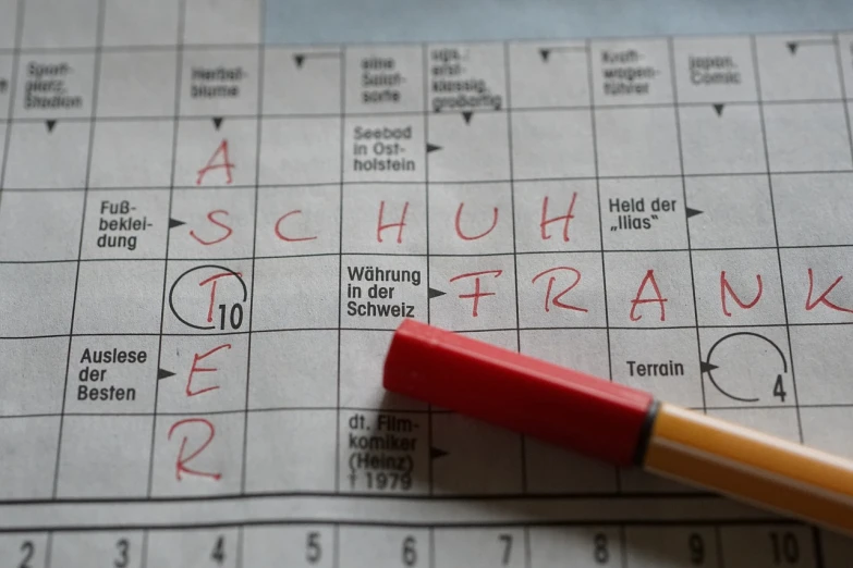 a red pencil sitting on top of a piece of paper, a picture, by Thomas Häfner, board game, runic words, grid arrangement, chemistry