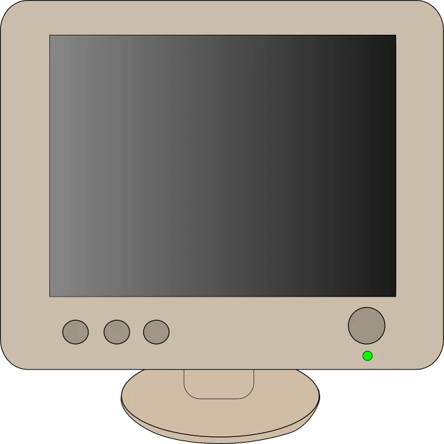 a computer monitor with a green button, a computer rendering, computer art, beige, clip art, black!!!!! background, cyberdeck computer terminal