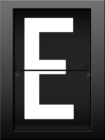 a black and white sign with the letter e on it, a screenshot, elevator, digital art - n 9, front view, very accurate photo