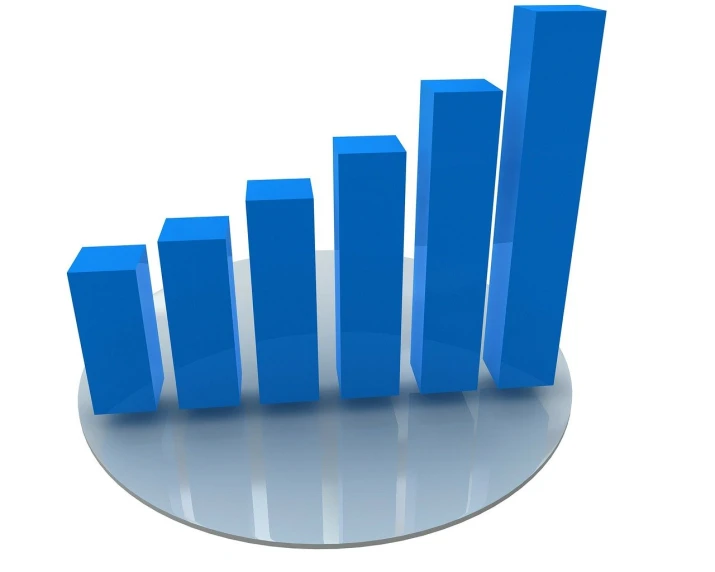a blue bar chart sitting on top of a white surface, quality rendering, group photo, rob, stats
