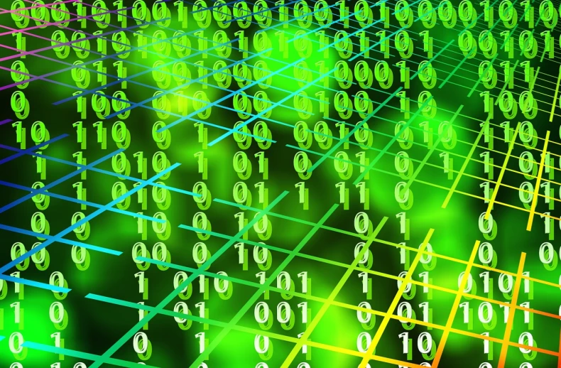 a computer screen with a lot of numbers on it, a digital rendering, computer art, green sparkles, closeup photo, grid and web, 3 d vector