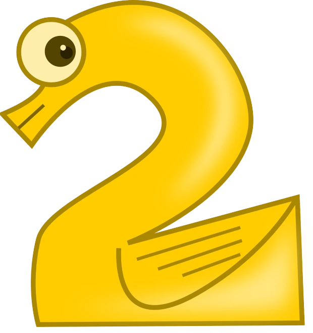 a yellow number two with googly eyes, inspired by Jacob Duck, pixabay, cobra, long thick shiny gold beak, !!! very coherent!!! vector art, swan, aum